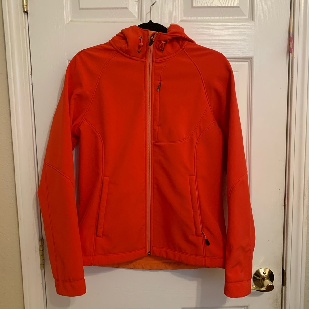 salmon/ pink jacket